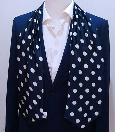 Navy Polka Silk Ascot by Monzoro – view 2