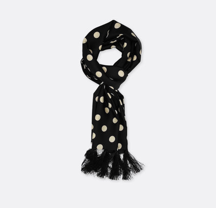 Black Midi Polka Silk Men Scarf by Monzoro