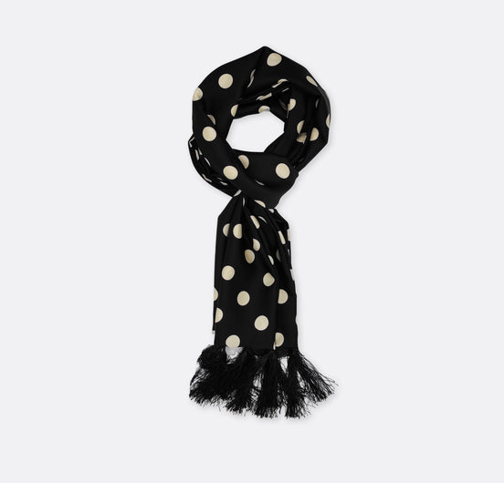 Black Midi Polka Silk Men Scarf by Monzoro