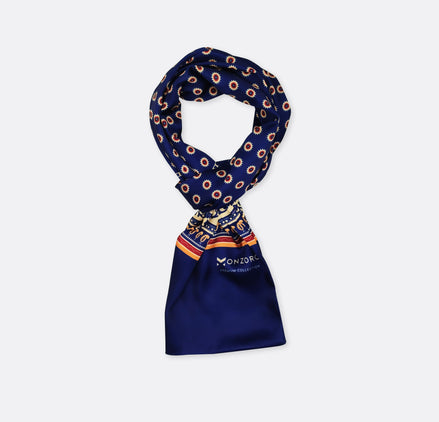 Navy Blue & Gold Reversible - Silk Men Scarf by Monzoro