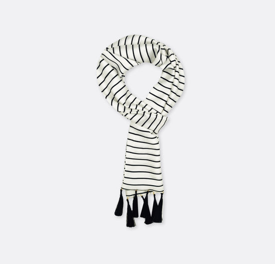 Sleek Black & White Stripes - Silk Men Scarf by Monzoro