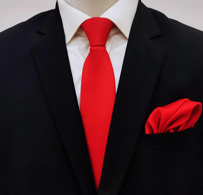 Valentine red tie and Pocket Square set