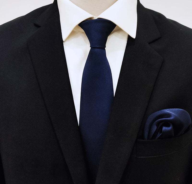Navy blue tie and Pocket Square set