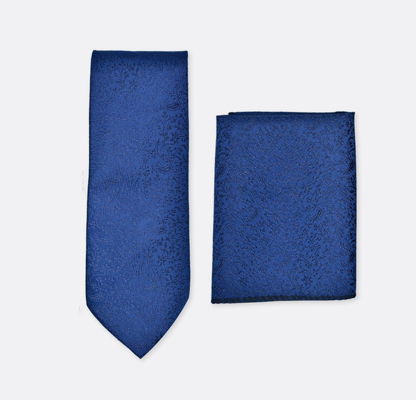 Navy Blue Self Tie & Pocket Square Set