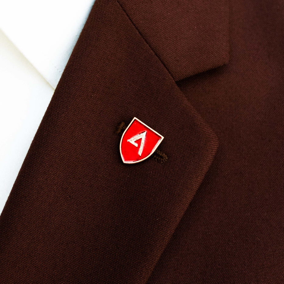Classic Knight Shield Red and Gold Lapel Pin