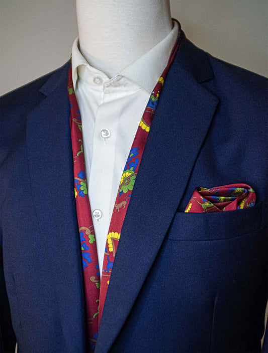 Maroon Paisley and Floral - Silk Scarf and Pocket Square Set