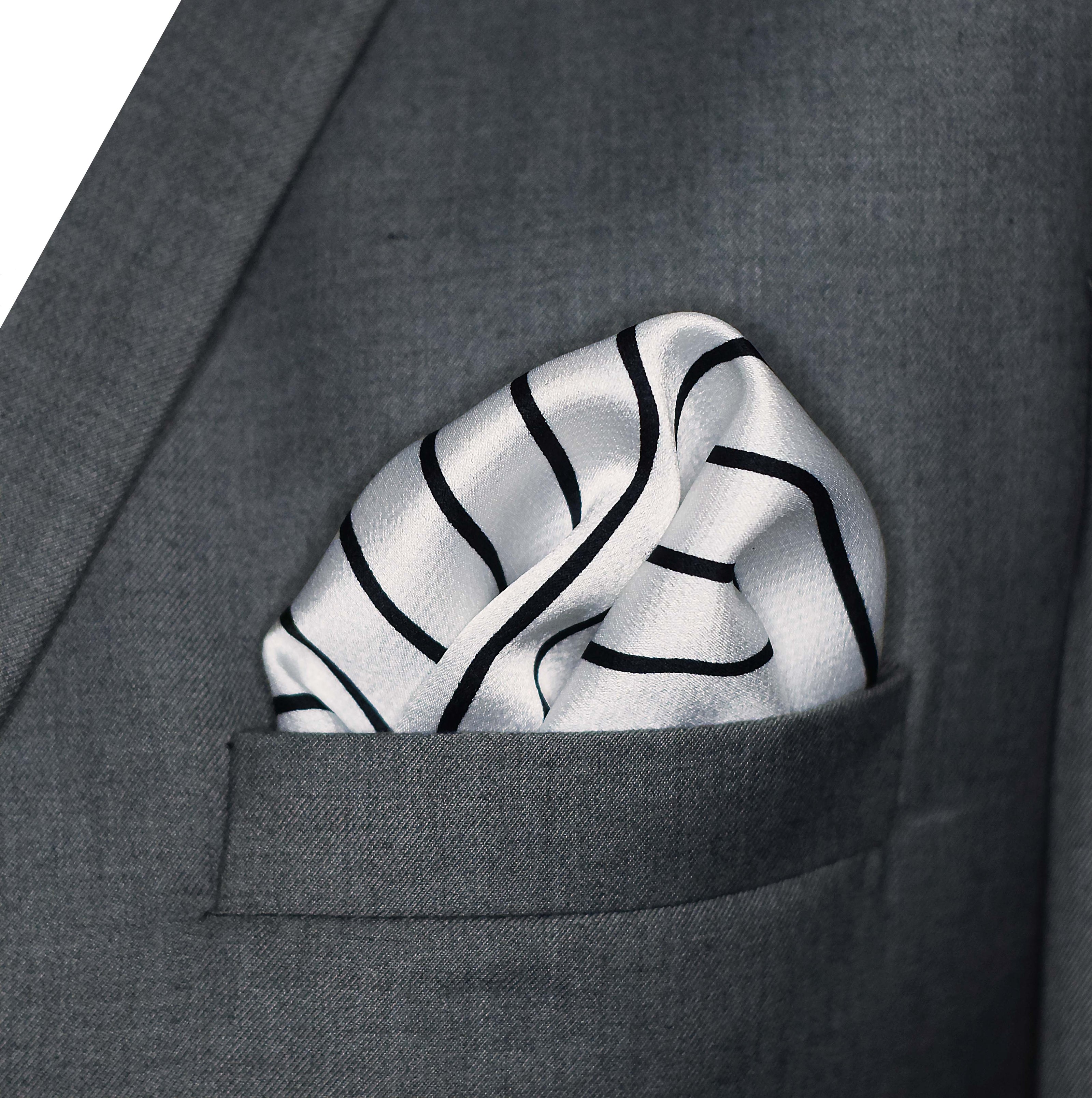 Sleek Black & White Stripes - Silk Pocket Square by Monzoro – view 5