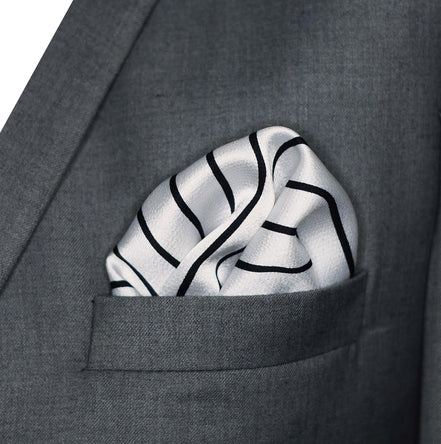 Sleek Black & White Stripes - Silk Pocket Square by Monzoro – view 5