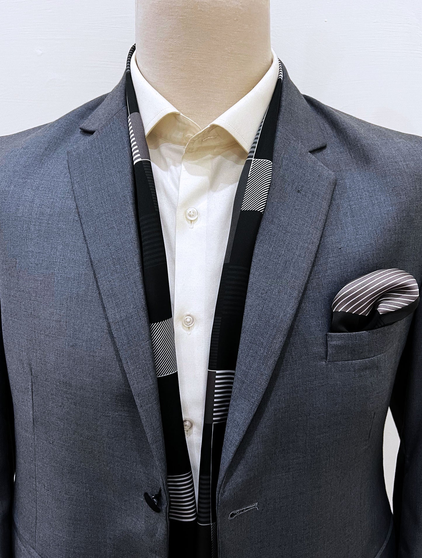 Black & White Abstract - Silk Scarf and Pocket Square Set