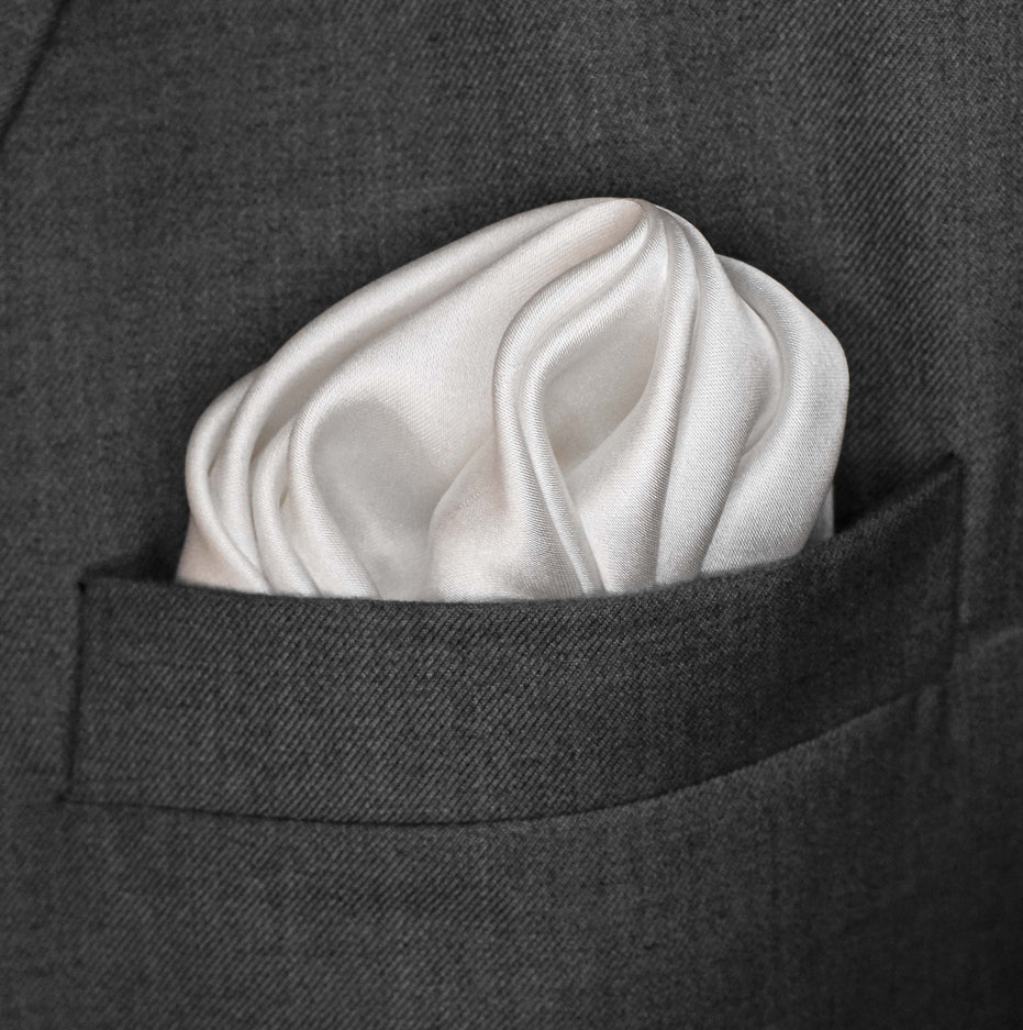 Pearl White Paradigm Silk Pocket Square by Monzoro – view 5