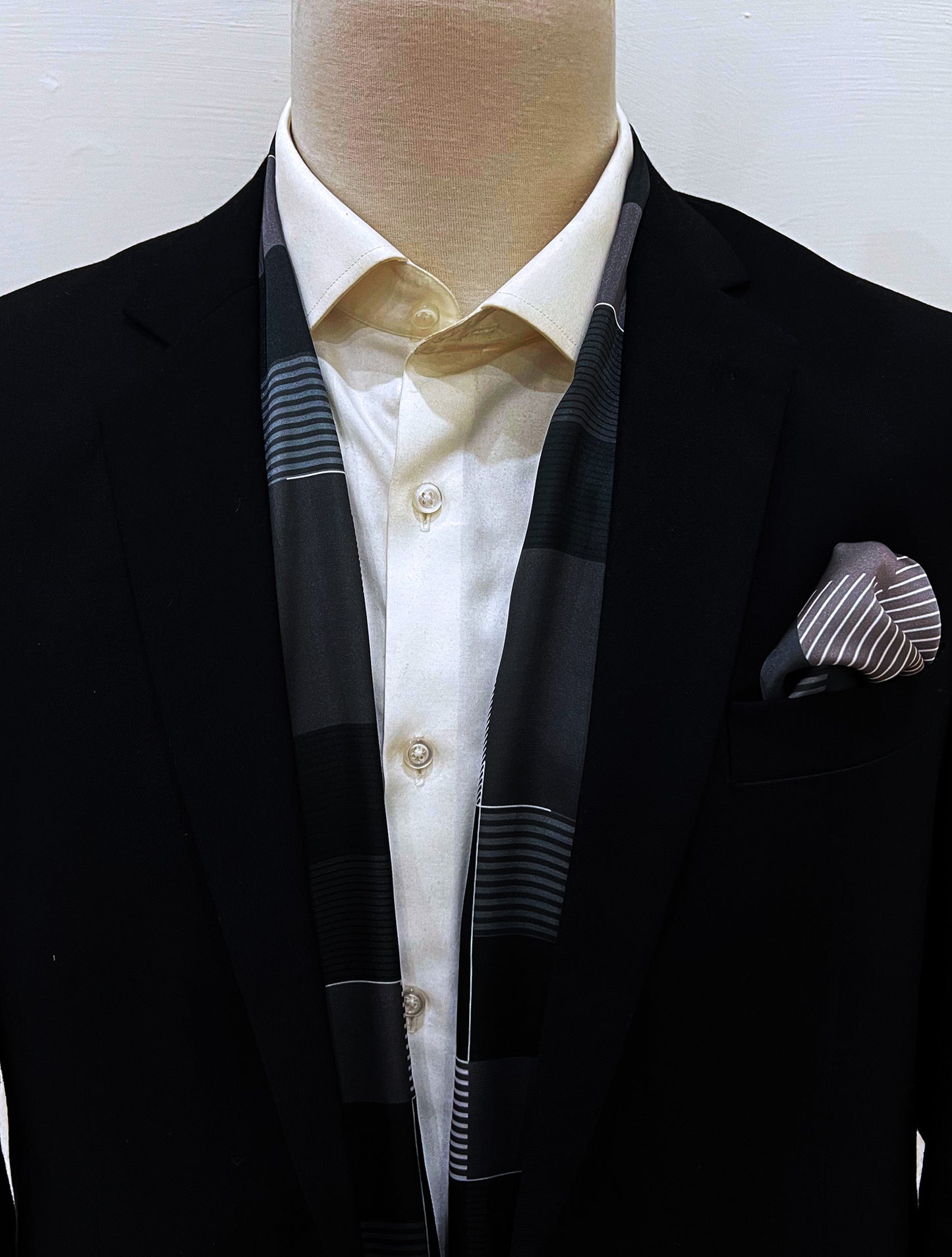 Black & White Abstract - Silk Scarf and Pocket Square Set