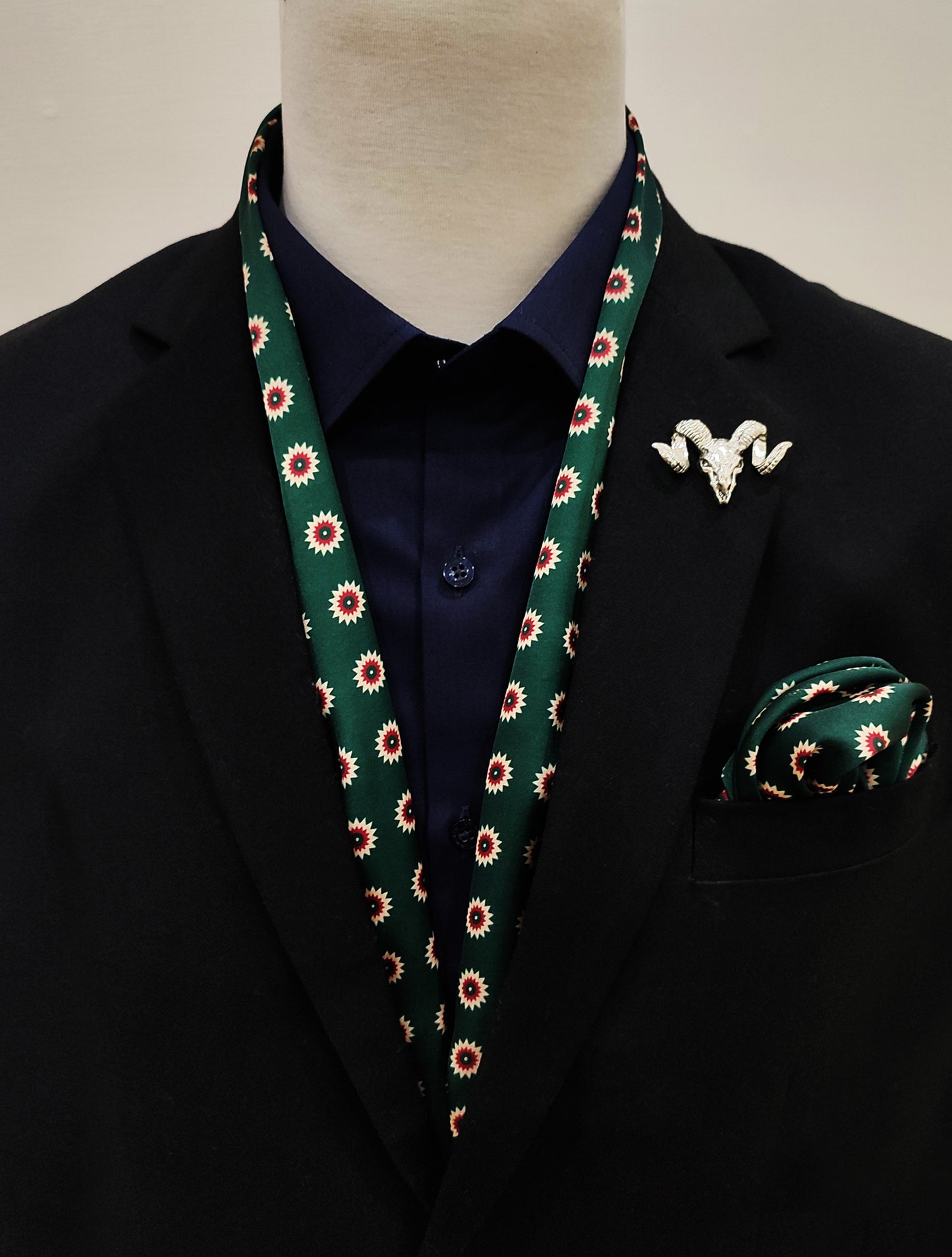 Green & Gold Reversible Silk Men Scarf and Pocket Square Set