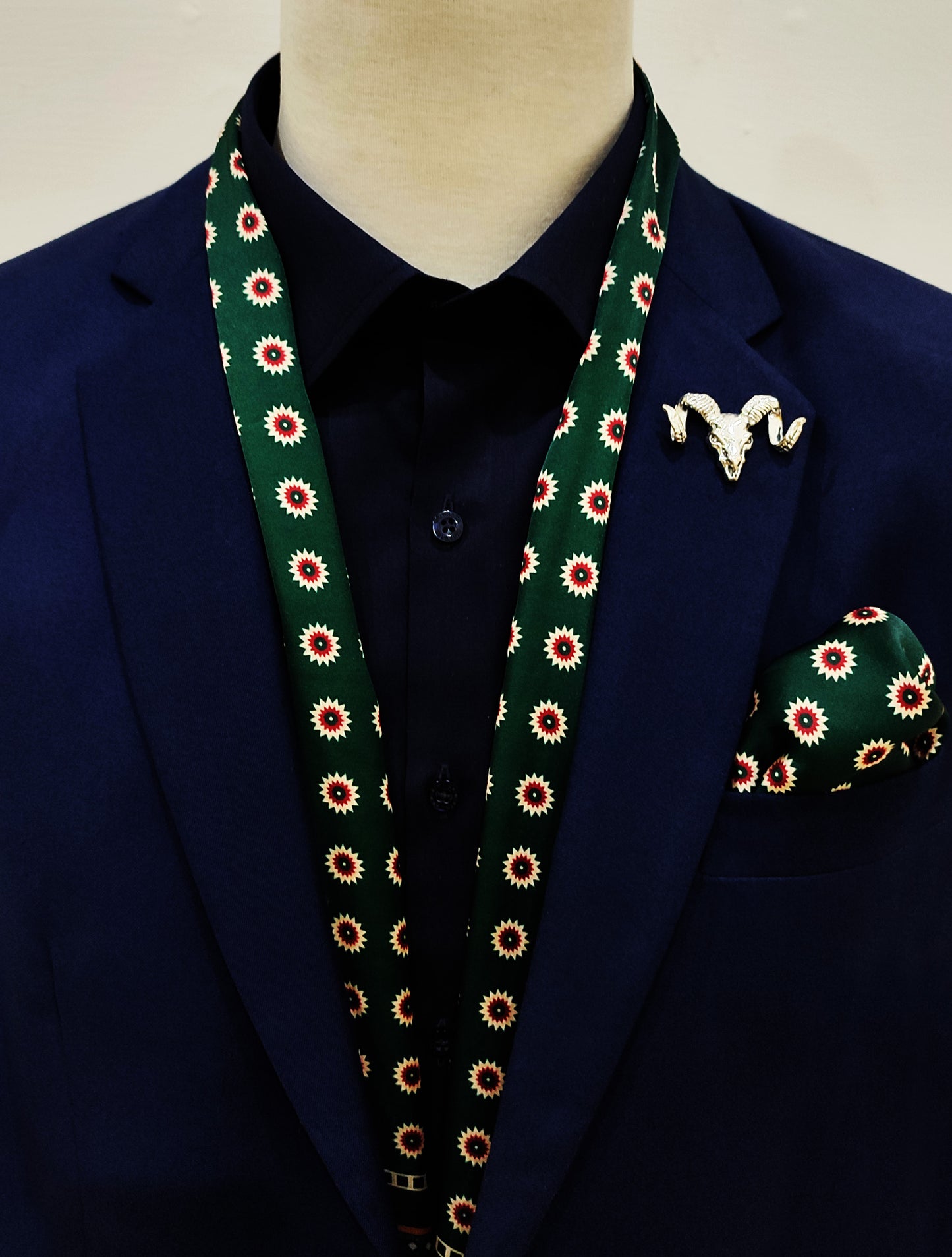 Green & Gold Reversible Silk Men Scarf and Pocket Square Set