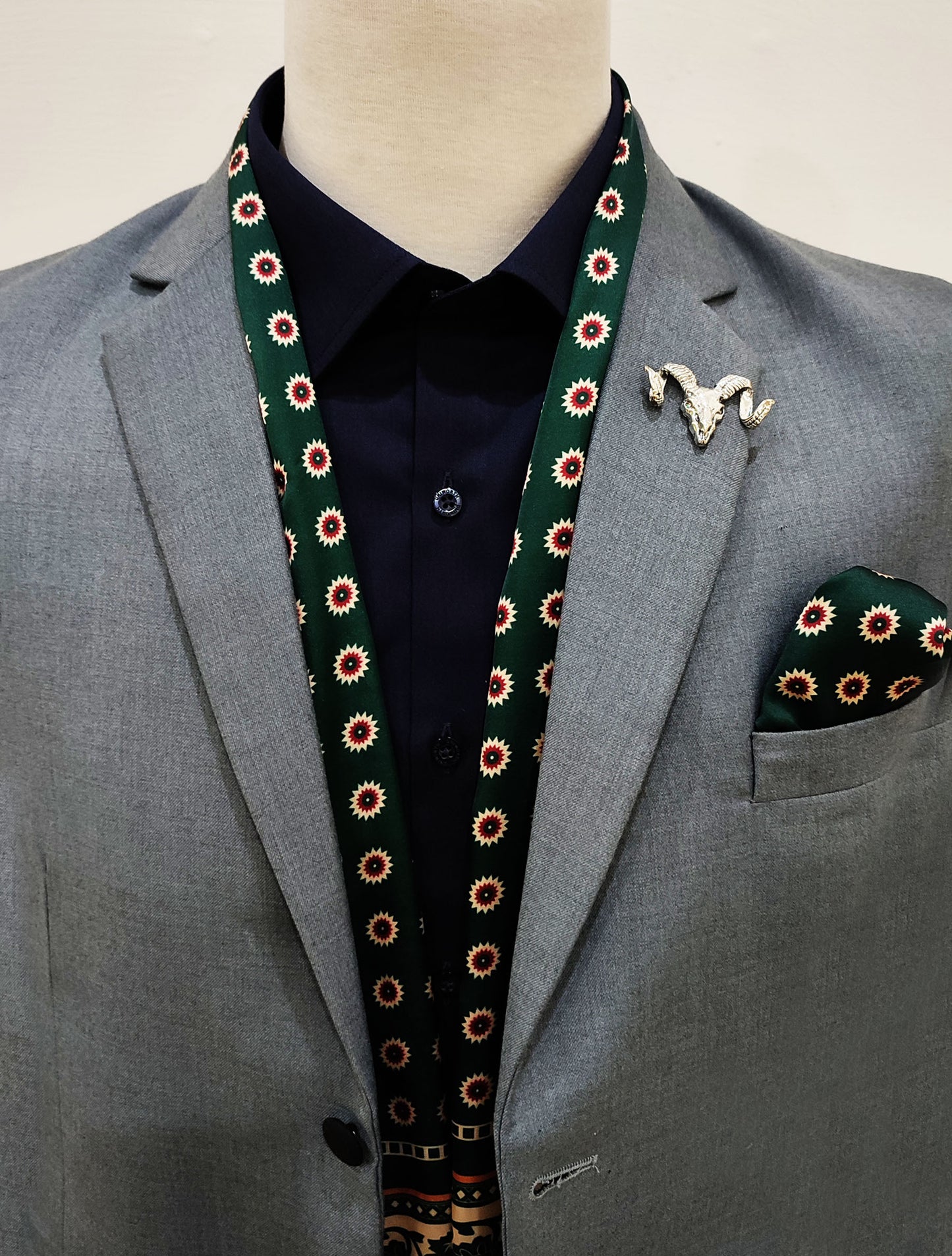 Green & Gold Reversible Silk Men Scarf and Pocket Square Set