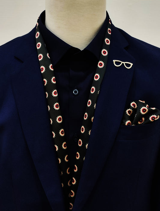 Black & Gold Reversible Silk Men Scarf and Pocket Square Set